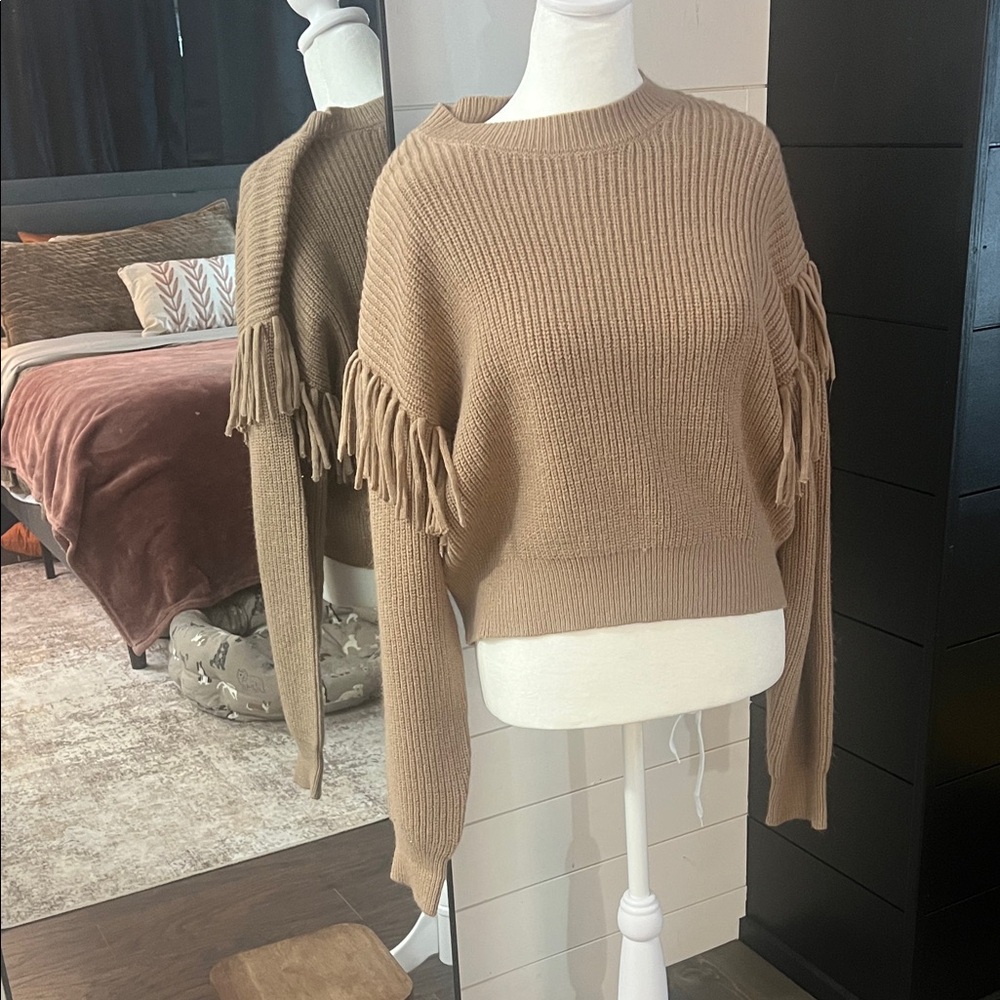 Z Supply Tan Fringe Sweater